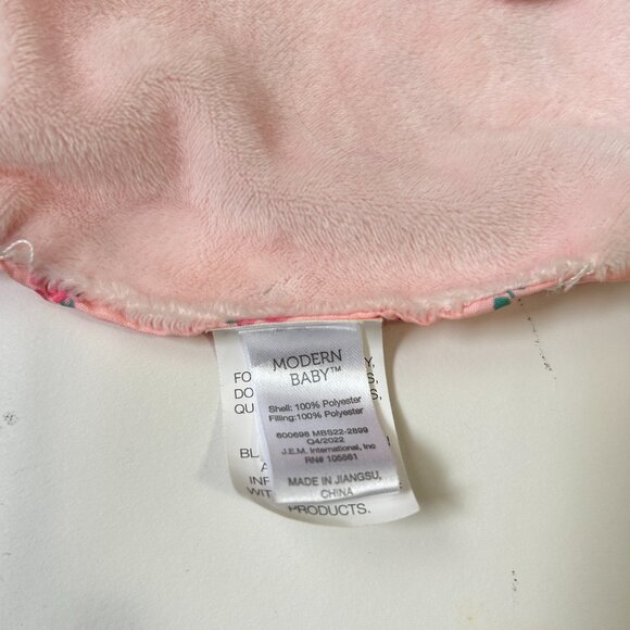 Modern Baby Pink Bunny Rabbit w/Flowers Lovey Security Round Blanket w/Teether - Picture 4 of 8